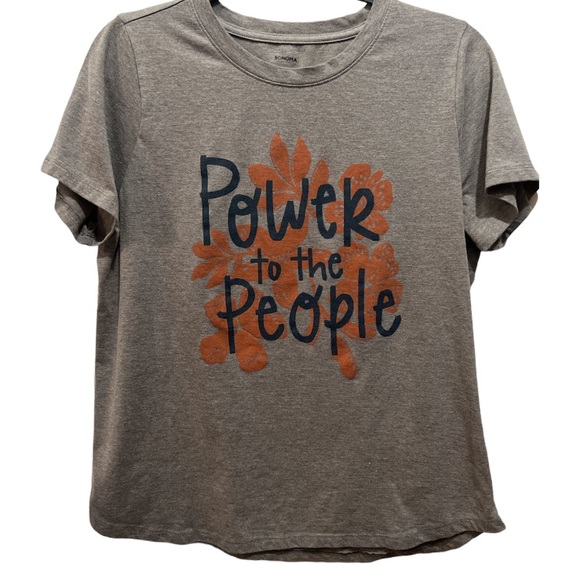 Sonoma Women’s Short Sleeve Grey Graphic Tee Power to the People Activist Top - Picture 2 of 6